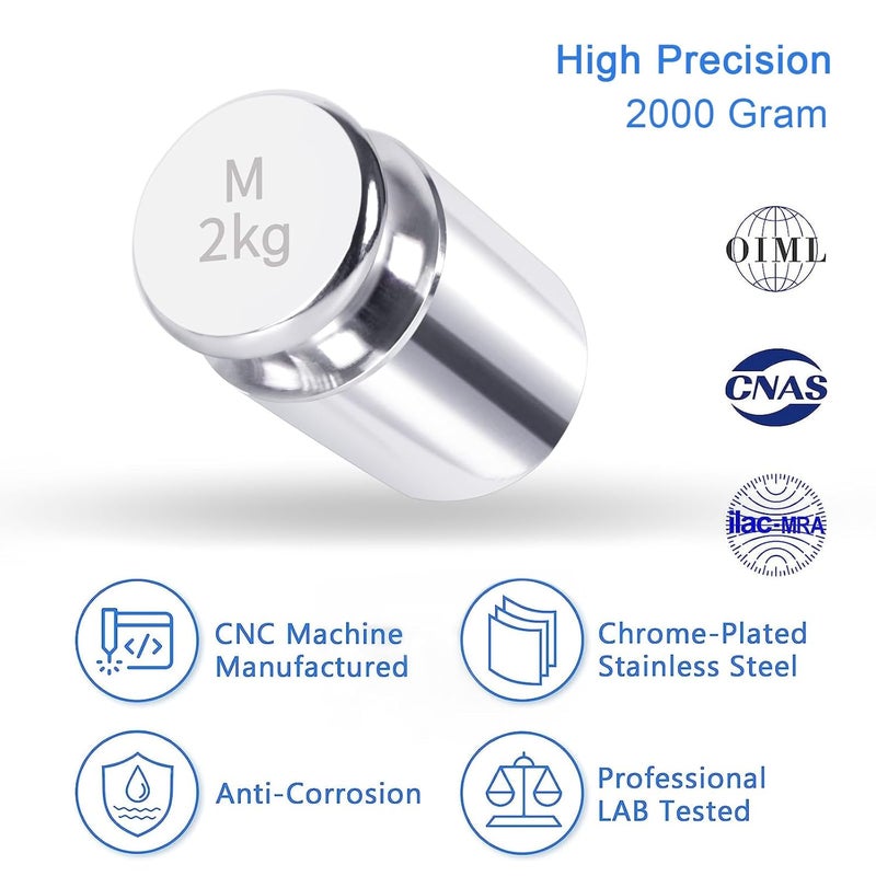QP 2000g Calibration Weights, OIML Class M1 High Precision Gram Weights, Stainless Steel Scale Calibration Weight for Digital Scale, Balance Scale, Chrome Finish Scale Weights with Storage Case - Image 4
